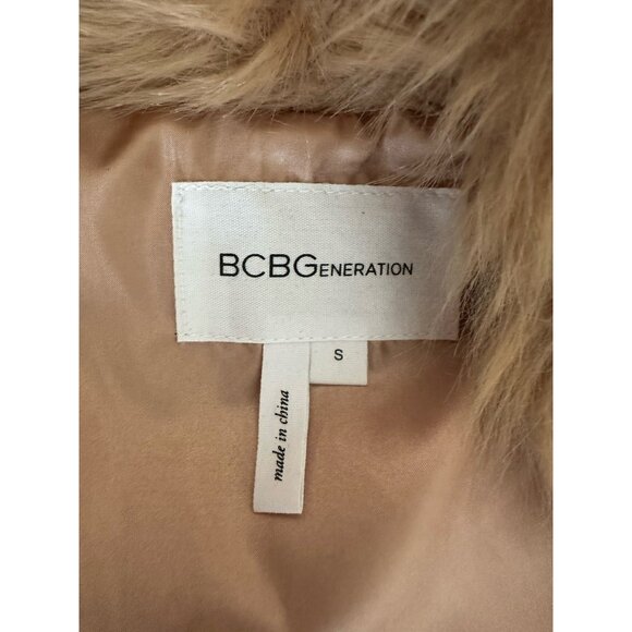 BCBGeneration Faux Fur‎ Tan Vest Women’s Size Small Mob Wife Open Front - Picture 4 of 8